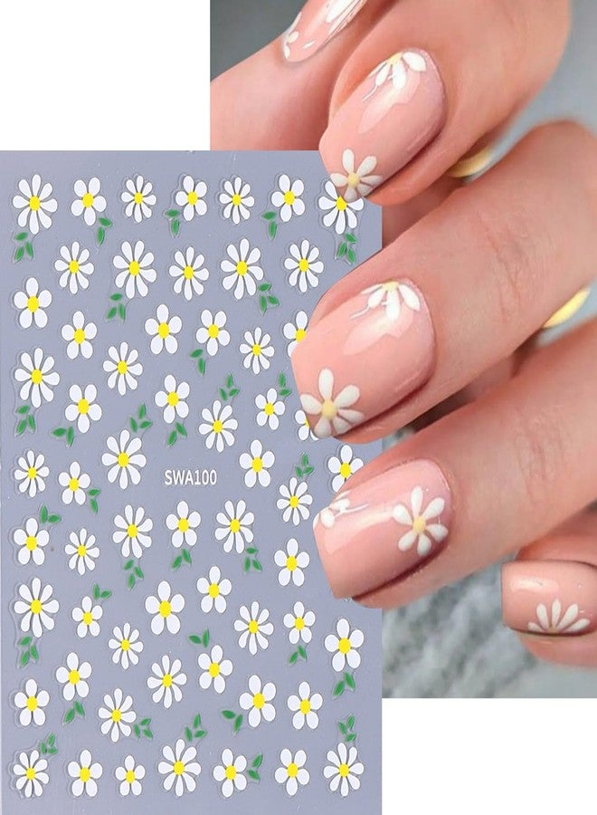 BSBTBZ White Daisy Nail Art Stickers - Small Floral Nail Decals 3D Self-Adhesive Nail Design Summer Art Supplies Flower Adhesive Transfer Slider DIY Spring Flower Sticker for Women 3Sheets - Image 2